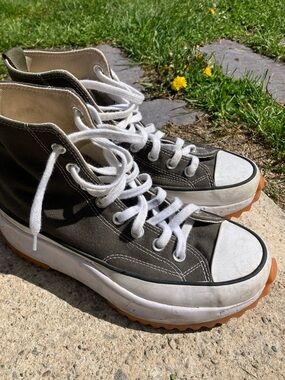 Converse High Top Platform Sneakers in Brown and White